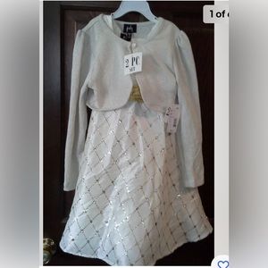 (NWT) Pinky Size 6X Cream Colored & Gold Two Piece Holiday Dress Retails @$54.00